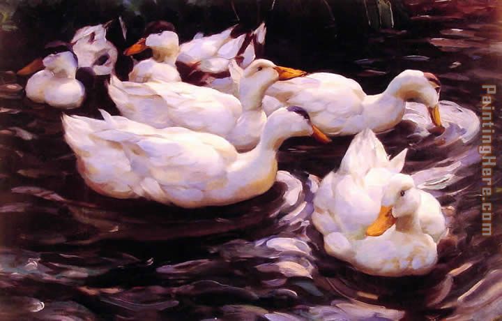 Six Ducks in a Pond painting - Alexander Koester Six Ducks in a Pond art painting